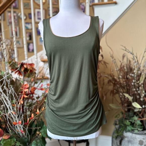 White House Black Market Tops - White House Black Market Medium Green Bronze Trim Gathered Sides Tank Shell